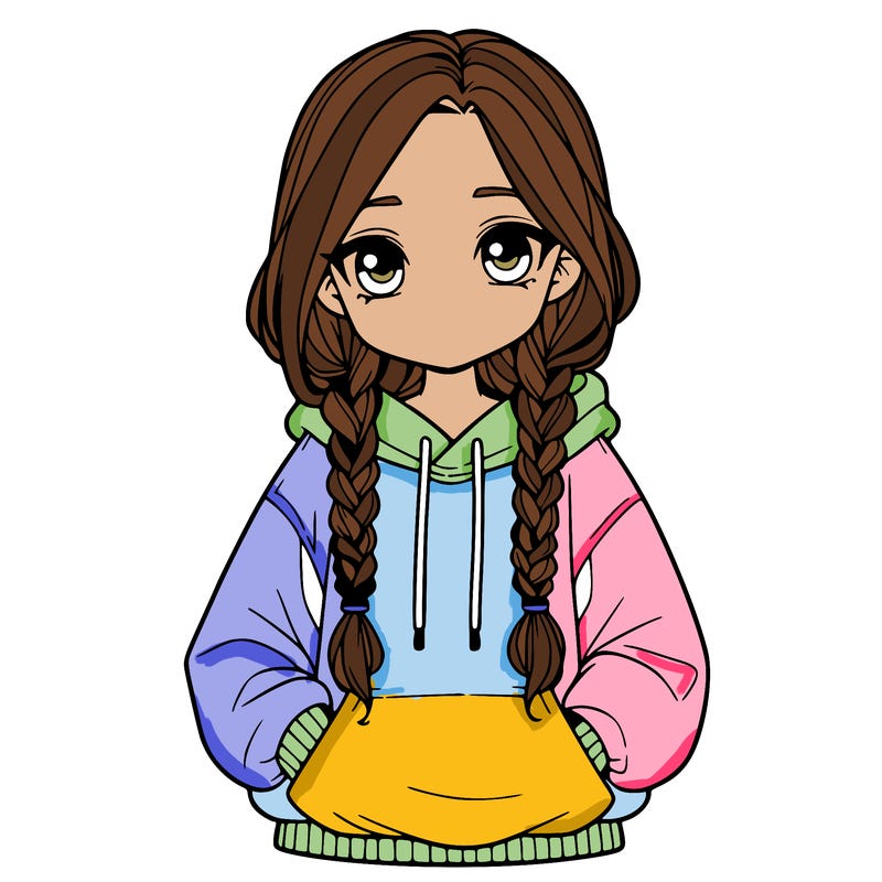 a realistic girl with a oversized hoodie and she has braids