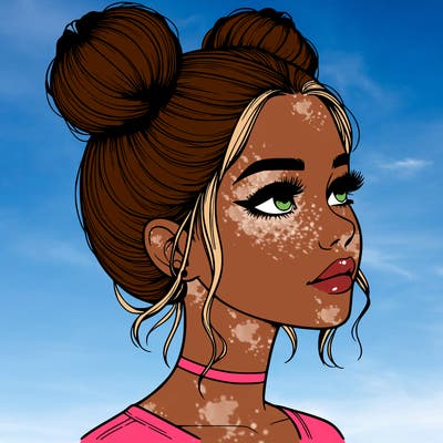 realistic girl with buns on the top of her head