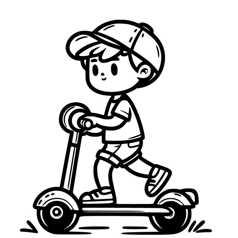 a kid riding a scooter