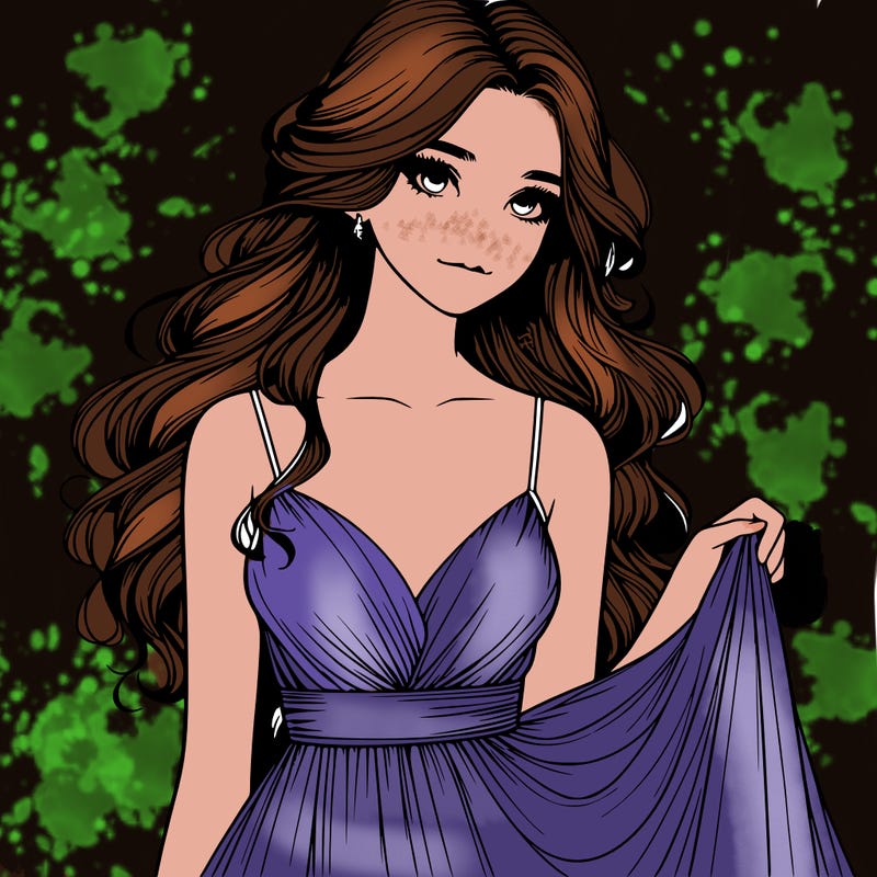 realistic girl in flowy silky prom dress