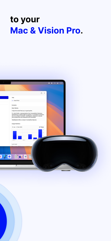 Zwischenablage-Manager-App-Oberfläche angezeigt auf einem MacBook und Apple Vision Pro