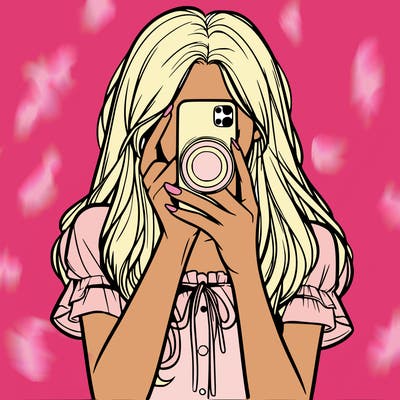 a realistic girl holding her phone taking pictures