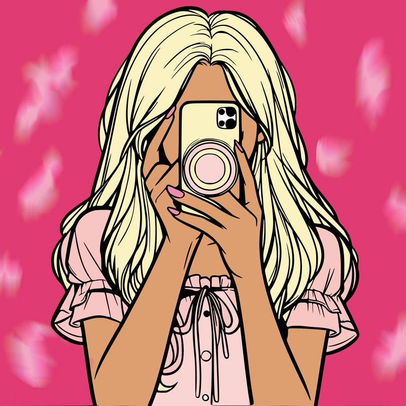 a realistic girl holding her phone taking pictures