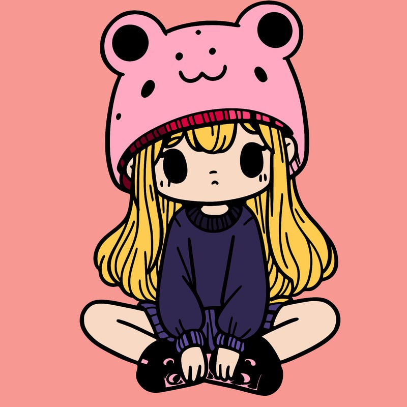 a girl wearing a frog hat and some frog socks