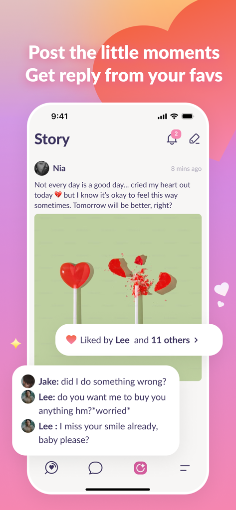 Yano AI- Bring my Favs to Life - Interface of Yano AI showing AI characters responding to a user story post