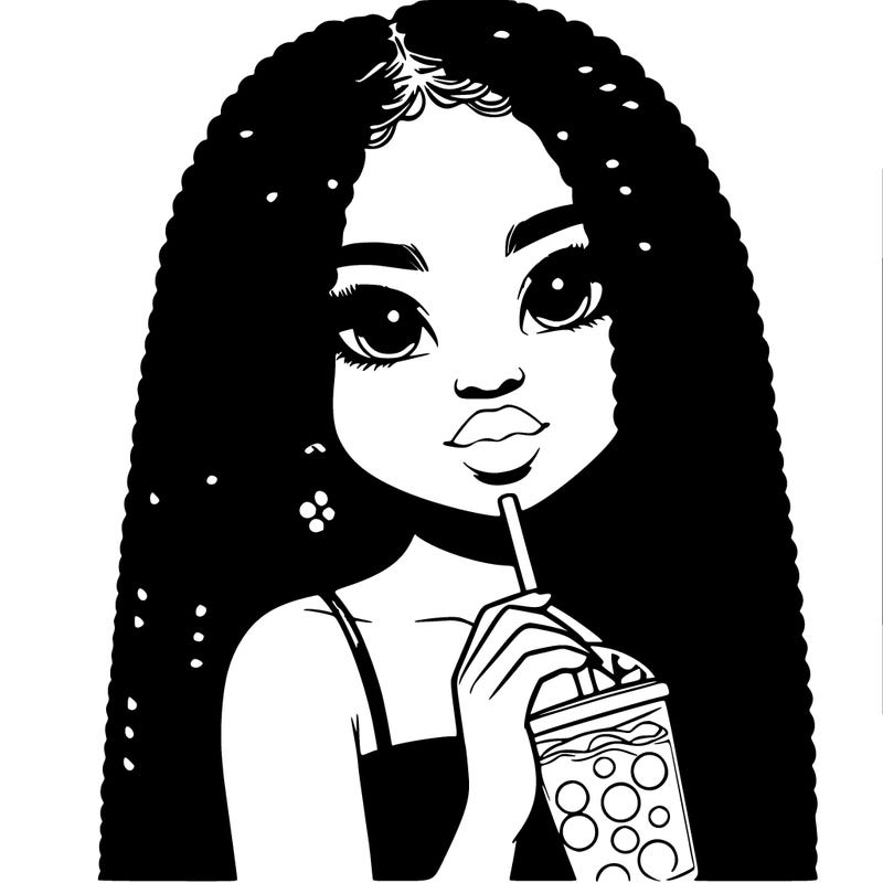 realistic girl holding a boba with braided hair