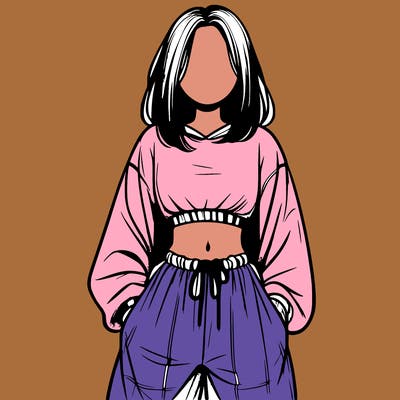 realistic girl faceless with baggy pants and a crop top