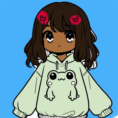 girl wearing frogging sweatshirt