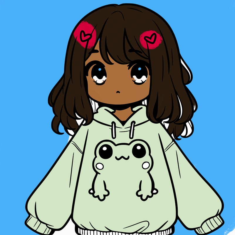 girl wearing frogging sweatshirt