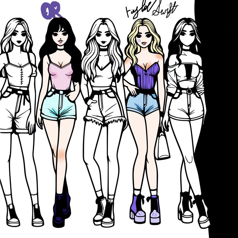 realistic group of full body girls with different aesthetics