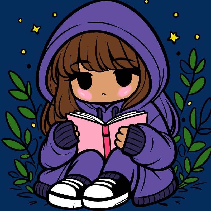 girl in oversized hoodie reading a book