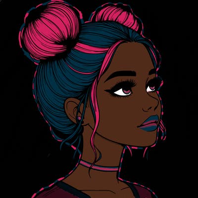 realistic girl with buns on the top of her head