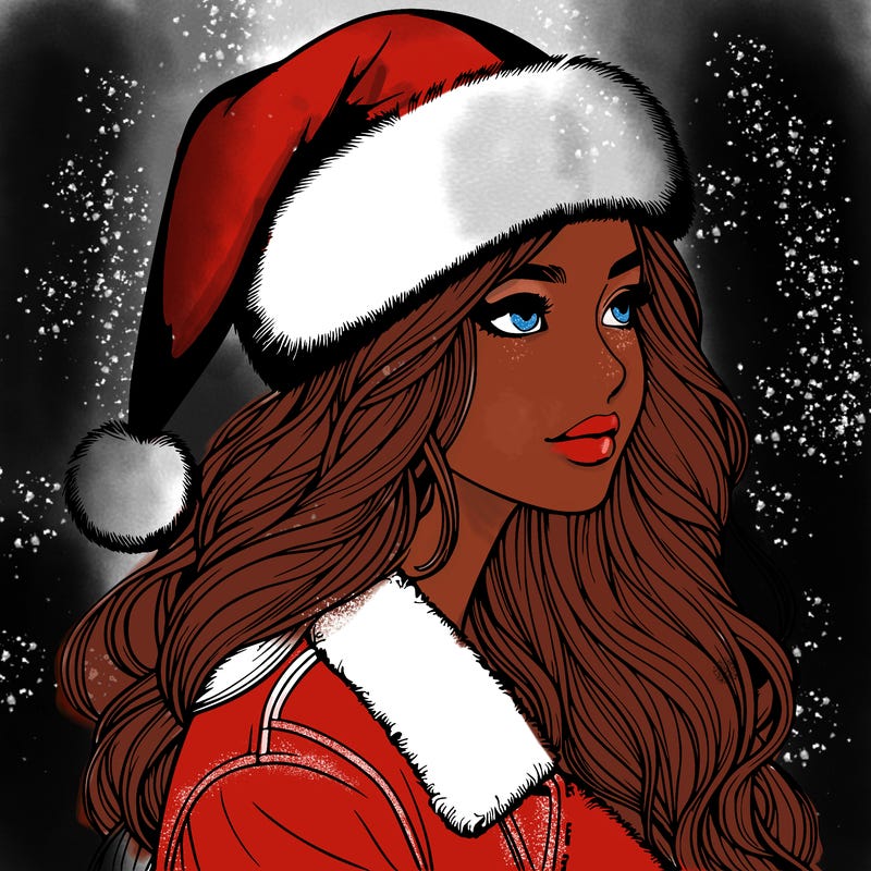 realistic girl in santa hat