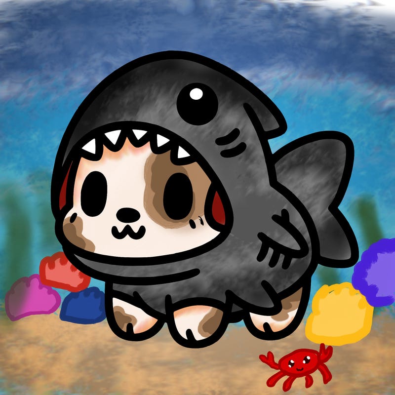 cute dog wearing a shark costume