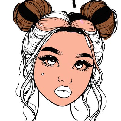 realistic girl with two buns on her hair and lips