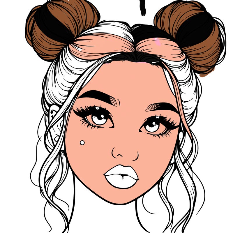 realistic girl with two buns on her hair and lips