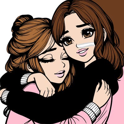 realistic 2 girls hugging each other