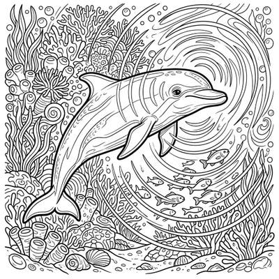 Discover the fascinating world of dolphin echolocation with this engaging coloring page. Illustrating a dolphin using its natural sonar to navigate and hunt amidst a vibrant coral reef, this intricate design promises hours of creative fun.