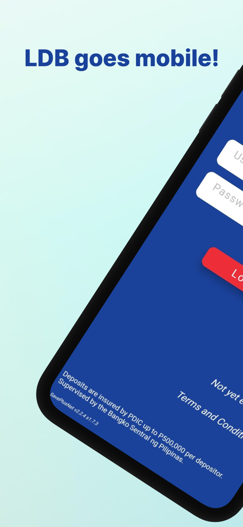 LDB Mobile - LDB Mobile app login screen displaying the header LDB goes mobile and input fields for username and password.