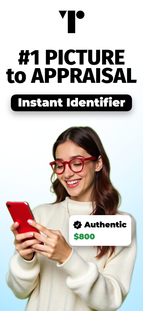 Antique Identifier by Trove - Mujer usando la aplicación Trove en su smartphone para obtener una tasación y valoración instantánea de antigüedades