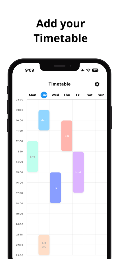 Simple Timetable - Interfaccia dell'app Simple Timetable che mostra un colorato programma settimanale delle lezioni su un iPhone