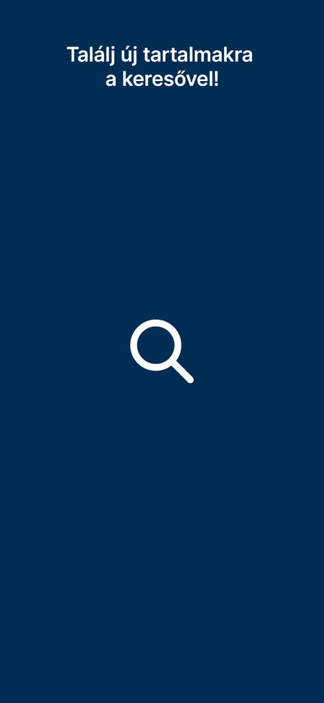 Telex news app search screen with a magnifying glass icon and Hungarian text