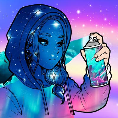 a realistic girl, spray painting