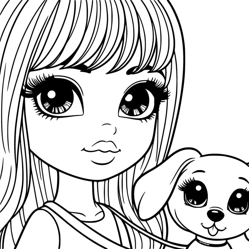 a girl walking a dog the little girl has beautiful caramel auburn eyes with long brown hair.she has bangs most perfect nose and the most perfect lips