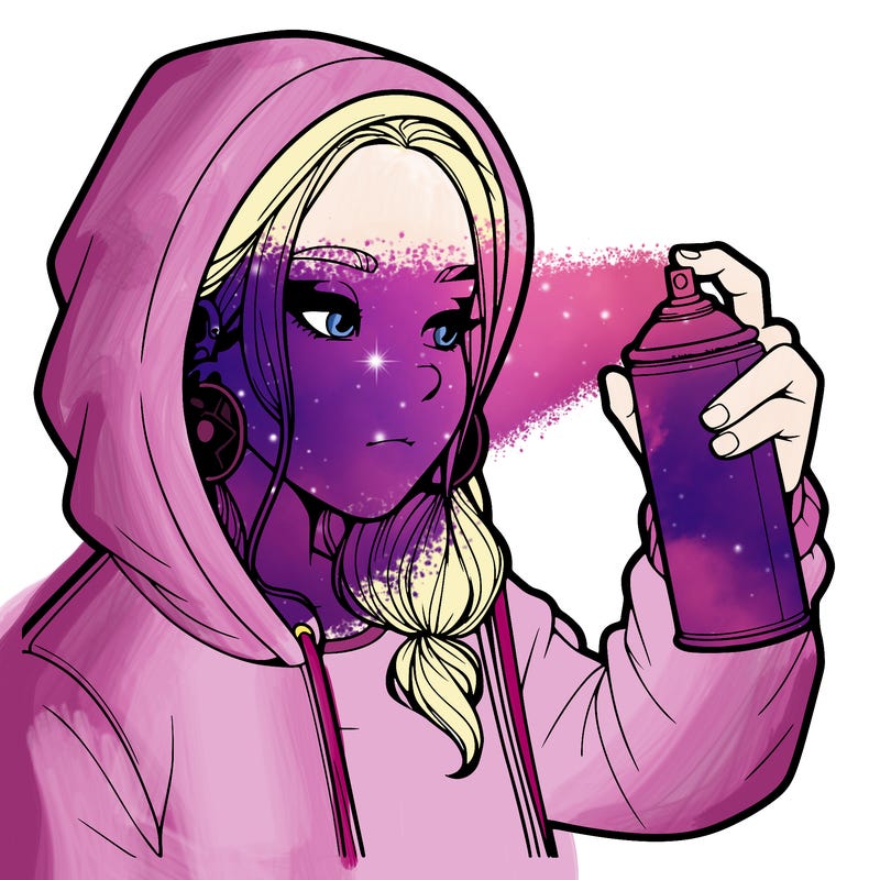 a realistic girl, spray painting