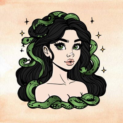 realistic girl with snakes as hair