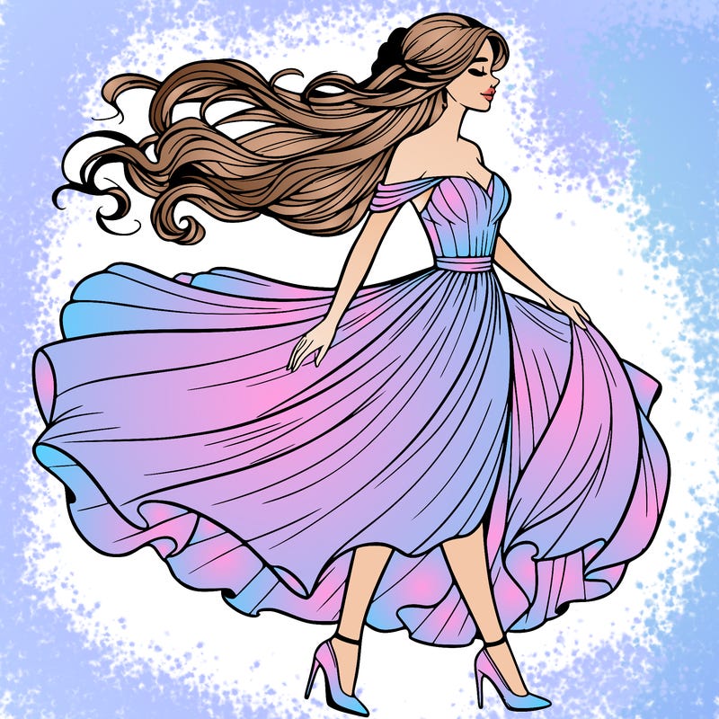 realistic woman in a dress flowing in the wind