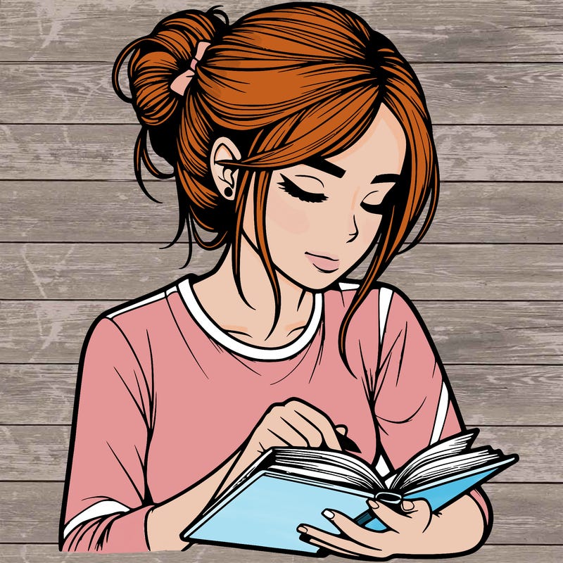 realistic girl reading by herself