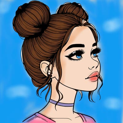 realistic girl with buns on the top of her head