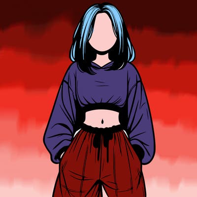 realistic girl faceless with baggy pants and a crop top