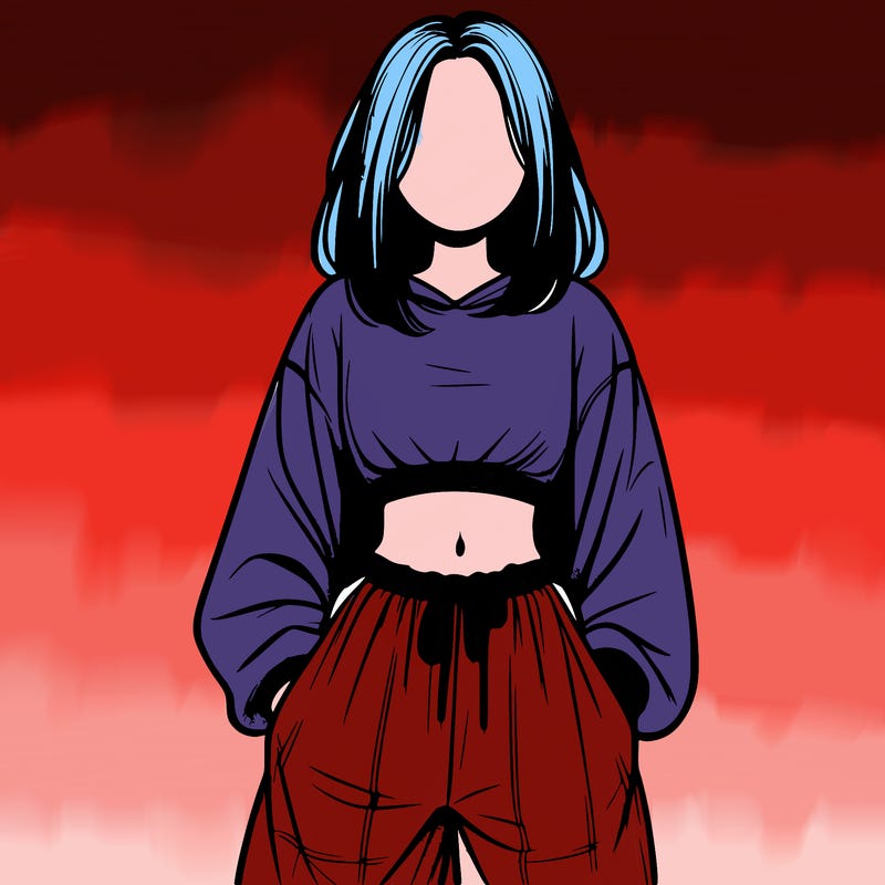 realistic girl faceless with baggy pants and a crop top