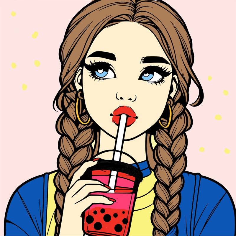realistic girl with braided hair drinking boba