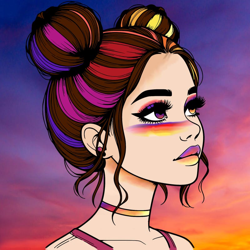 realistic girl with buns on the top of her head