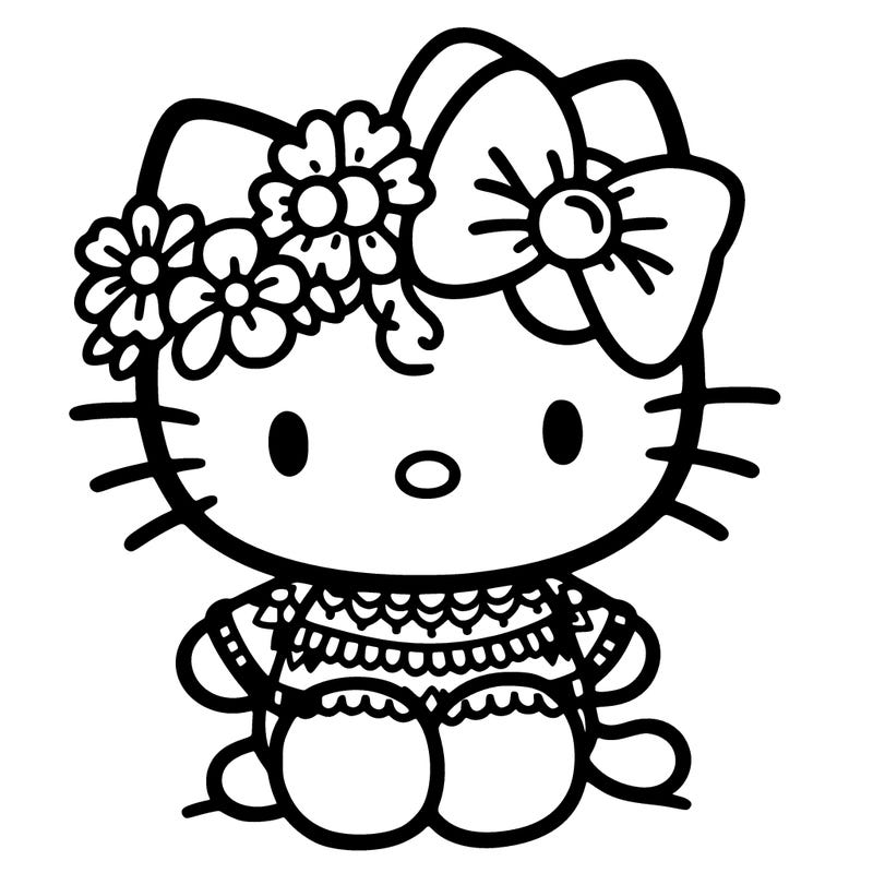 hello kitty, with a flower crown