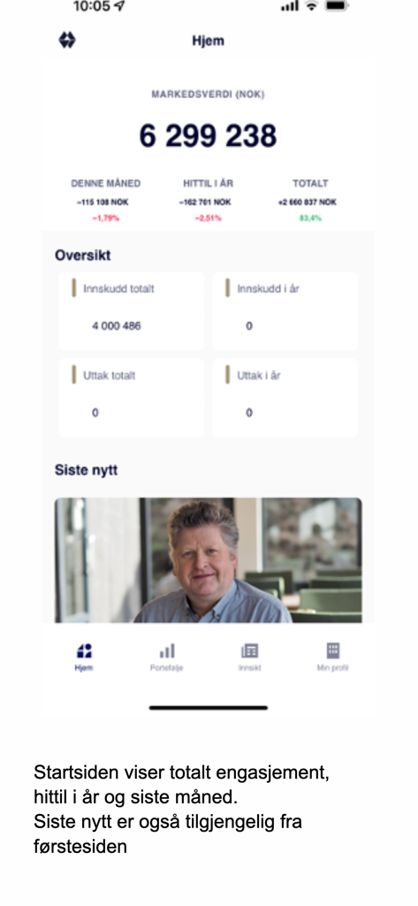 Sparebanken Møre Forvaltning - Sparebanken More Forvaltning mobile app home screen showing investment portfolio value and performance data