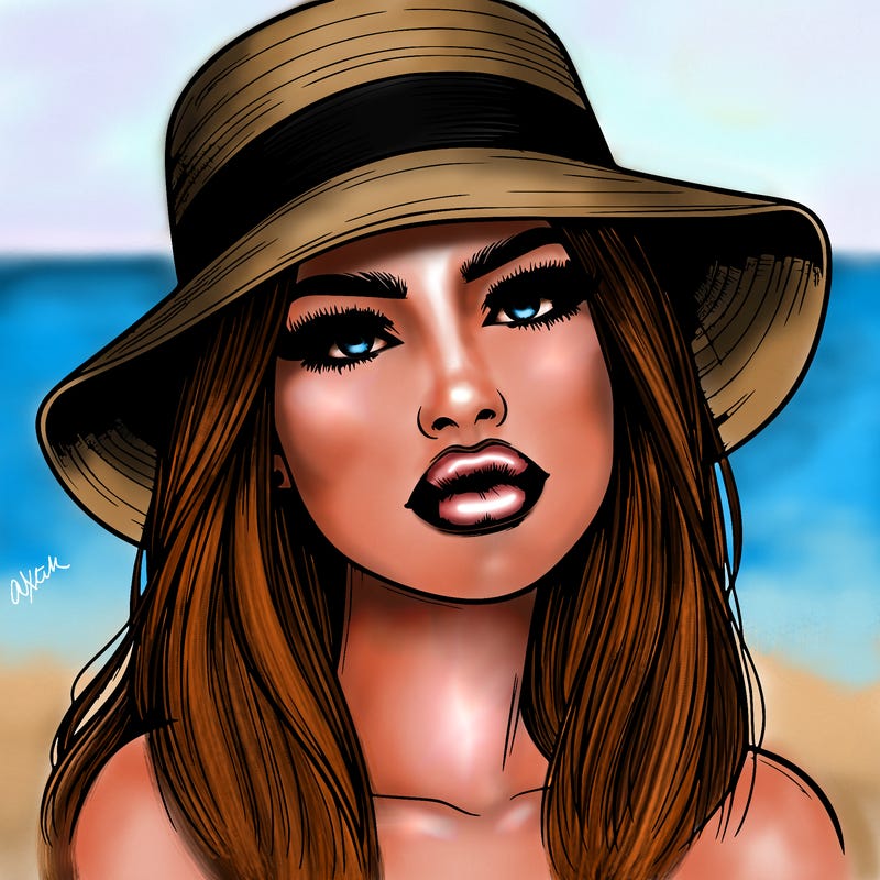 realistic girl with lips and hat