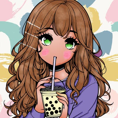 realistic girl drink a boba