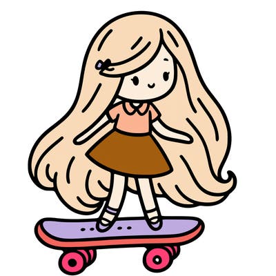 girl with long hair on a skateboard