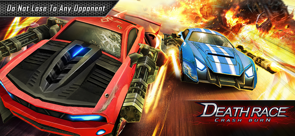 Death Race : Crash Burn - Red and blue armored cars racing with weapons and explosions in Death Race Crash Burn game