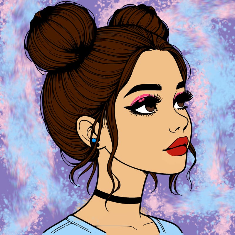 realistic girl with buns on the top of her head