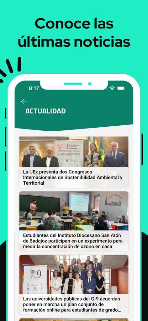 Latest university news on the UEx app interface