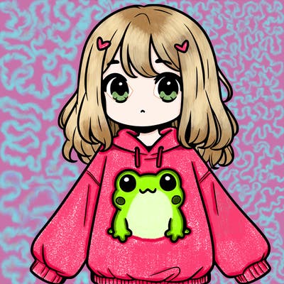 girl wearing frogging sweatshirt