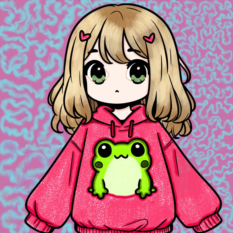 girl wearing frogging sweatshirt