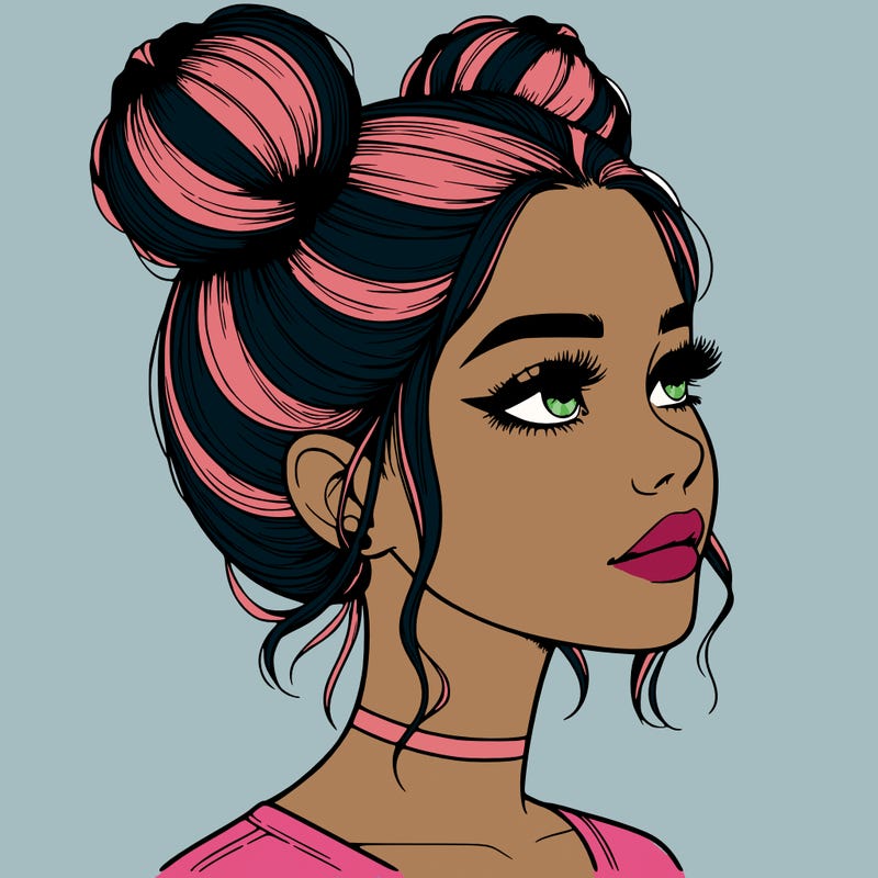 realistic girl with buns on the top of her head