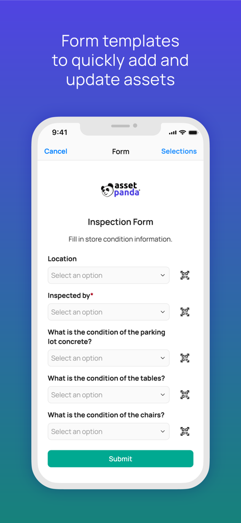 Asset Panda Pro - Asset Panda Pro mobile app displaying a customizable inspection form for tracking and updating assets