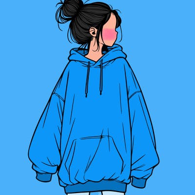 realistic girl with a oversized sweatshirt on and a bun